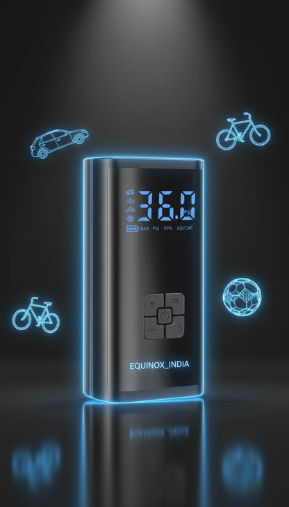 💨 EQUINOX AirBlaze™ Smart Portable Tyre Inflator | Dual Power 6000mAh Rechargeable Air Pump | 150 PSI Fast Inflation for Car, Bike & Sports