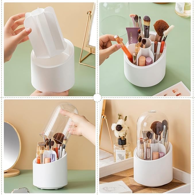 EQUINOX INDIA 360° Rotating Makeup Organizer with Lid – Dustproof Vanity Storage Box