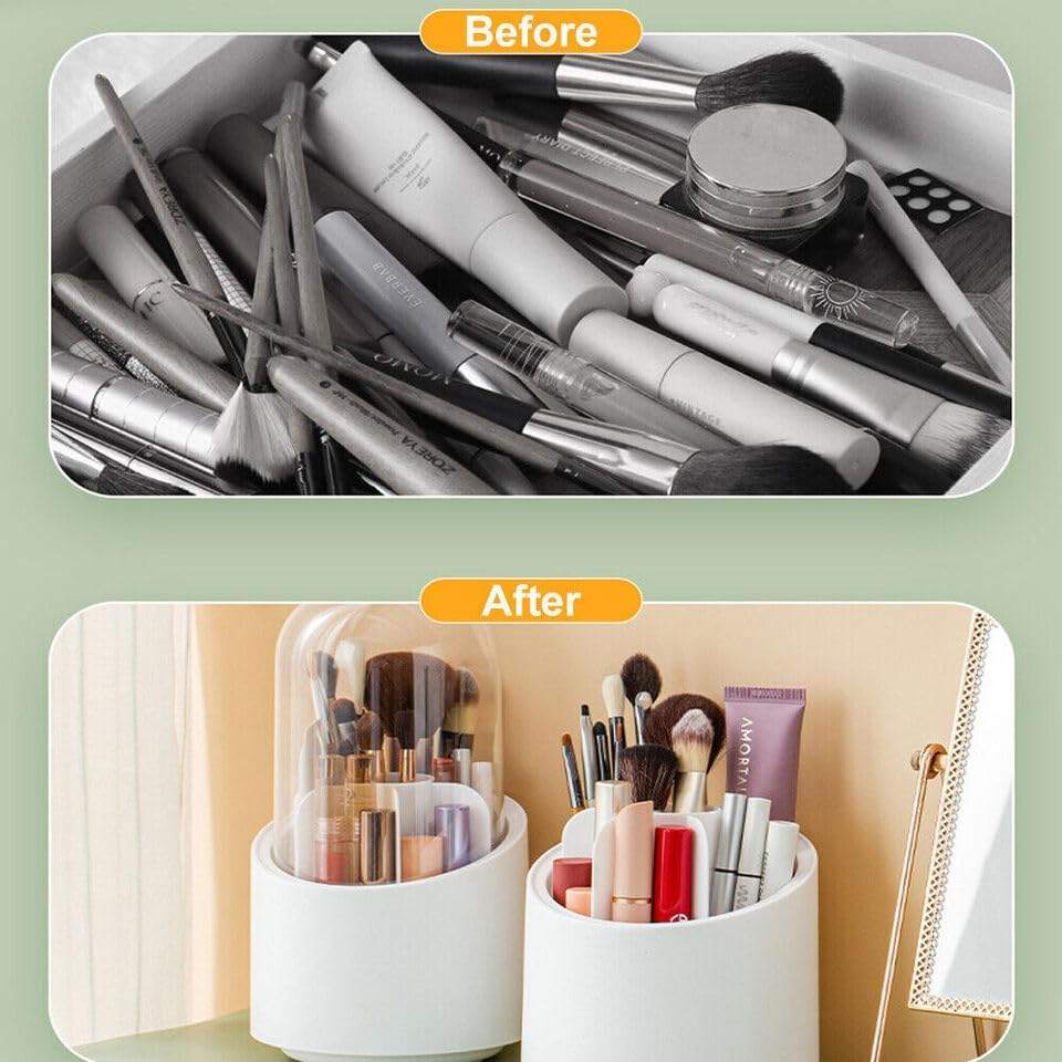 EQUINOX INDIA 360° Rotating Makeup Organizer with Lid – Dustproof Vanity Storage Box