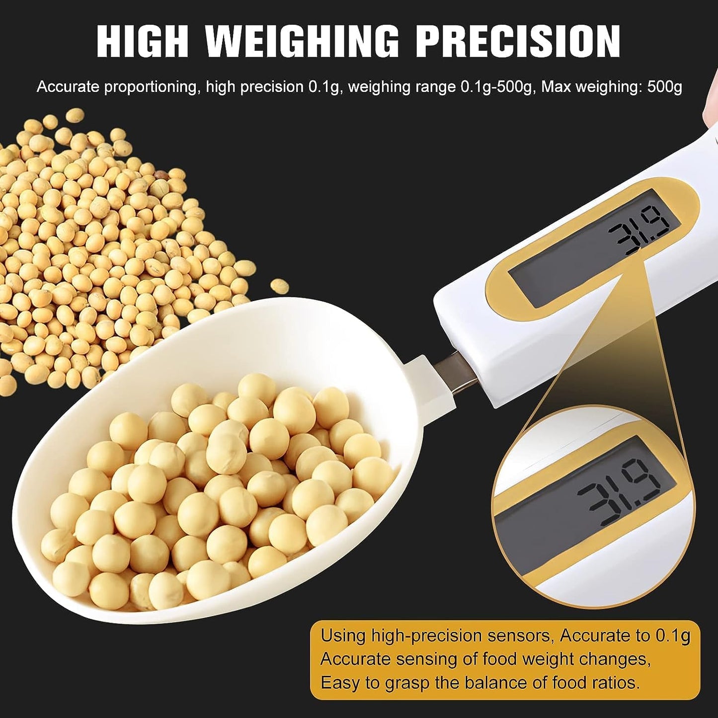 EQUINOX INDIA Digital Weighing Spoon Scale – 0.1g High Precision Food Measuring Spoon for Baking, Cooking, Dieting & Kitchen Prep | Multi-Unit Measurement | Tare + Hold Functions