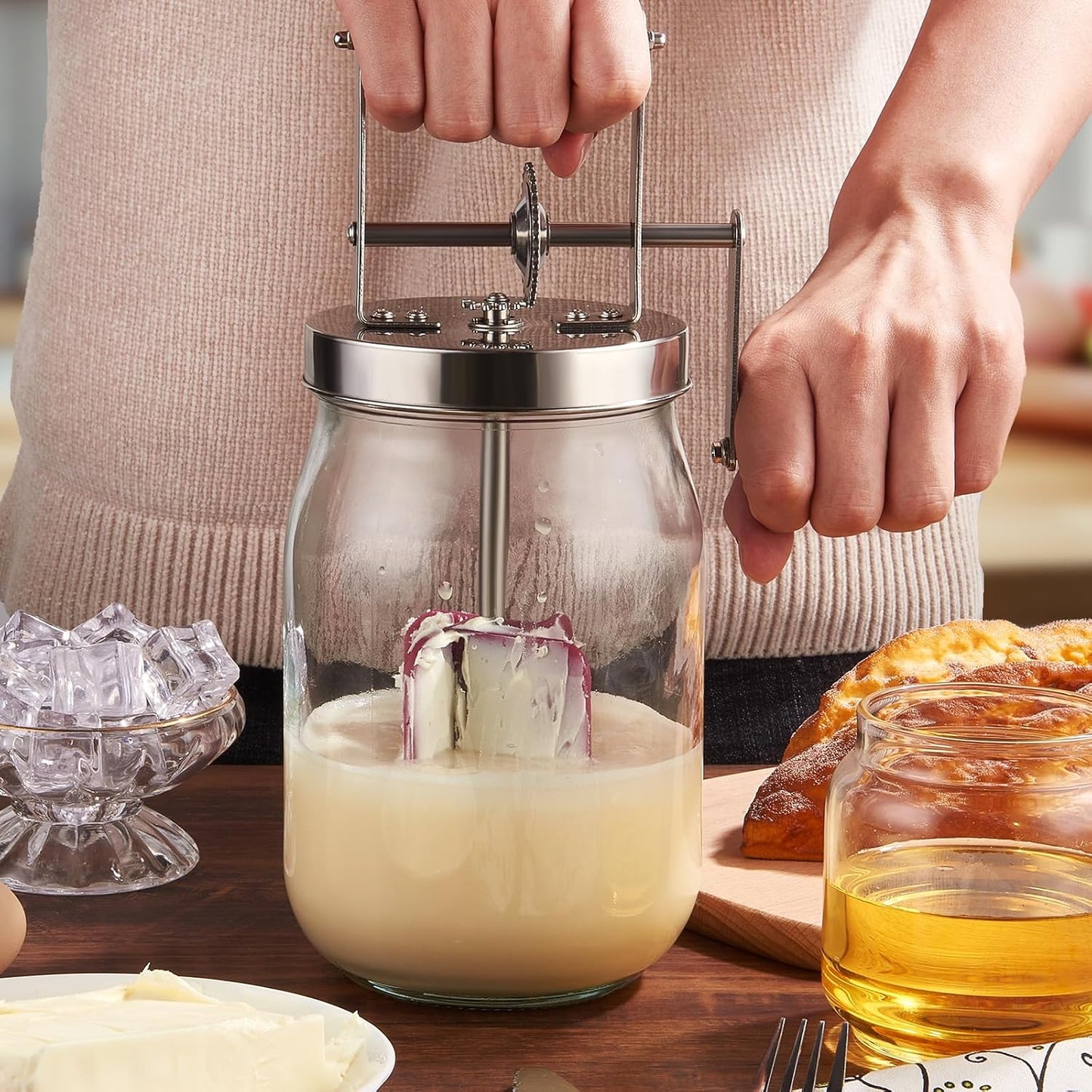 EQUINOX™ Hand Crank Butter Maker – Traditional Glass Butter Churner for Fresh Homemade Makkhan (Butter)