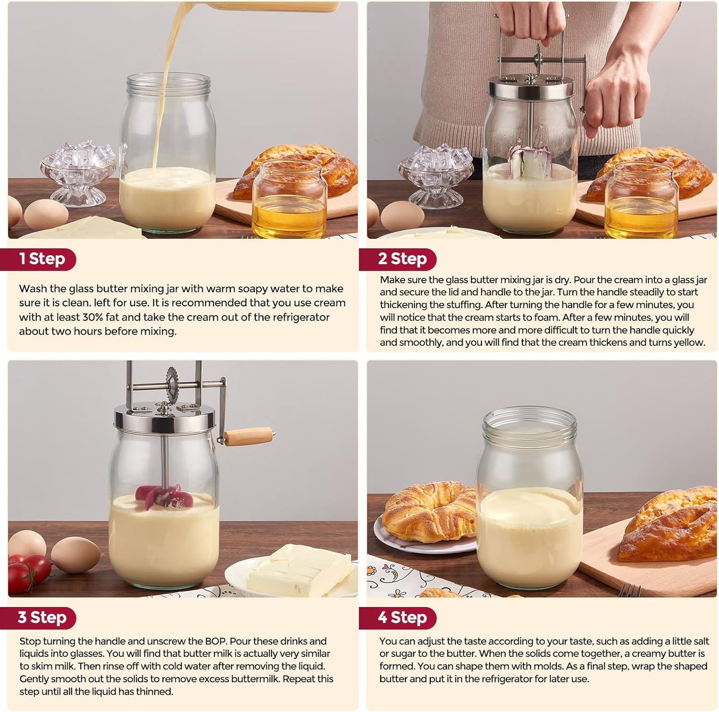 EQUINOX™ Hand Crank Butter Maker – Traditional Glass Butter Churner for Fresh Homemade Makkhan (Butter)