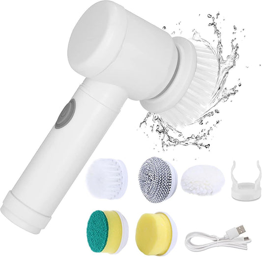 Multi-Functional Electric Cleaning Brush 5 in 1 Magic Power Scrubber with 3 Brush Heads Household Cleaning Tools Cleaner Brush for Kitchen, Bathroom, Shower Tub, Carpet and Sink