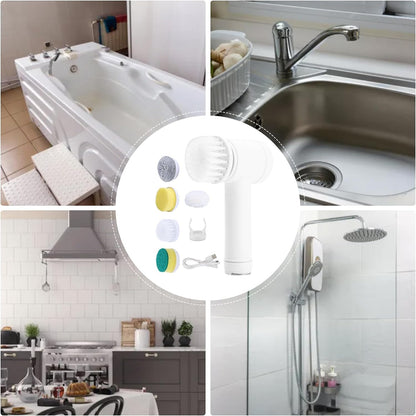Multi-Functional Electric Cleaning Brush 5 in 1 Magic Power Scrubber with 3 Brush Heads Household Cleaning Tools Cleaner Brush for Kitchen, Bathroom, Shower Tub, Carpet and Sink
