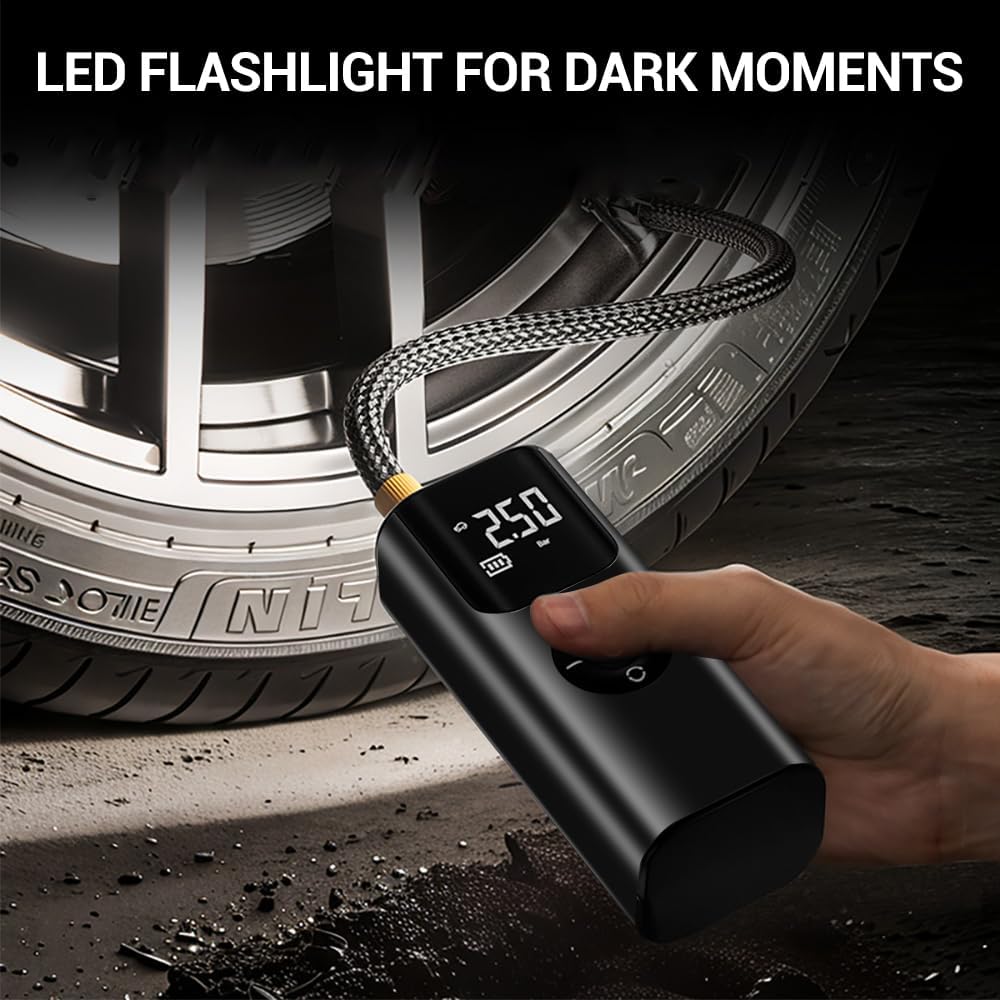 💨 EQUINOX AirBlaze™ Smart Portable Tyre Inflator | Dual Power 6000mAh Rechargeable Air Pump | 150 PSI Fast Inflation for Car, Bike & Sports