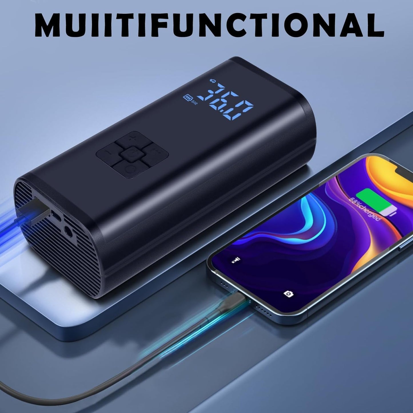 💨 EQUINOX AirBlaze™ Smart Portable Tyre Inflator | Dual Power 6000mAh Rechargeable Air Pump | 150 PSI Fast Inflation for Car, Bike & Sports