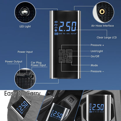 💨 EQUINOX AirBlaze™ Smart Portable Tyre Inflator | Dual Power 6000mAh Rechargeable Air Pump | 150 PSI Fast Inflation for Car, Bike & Sports