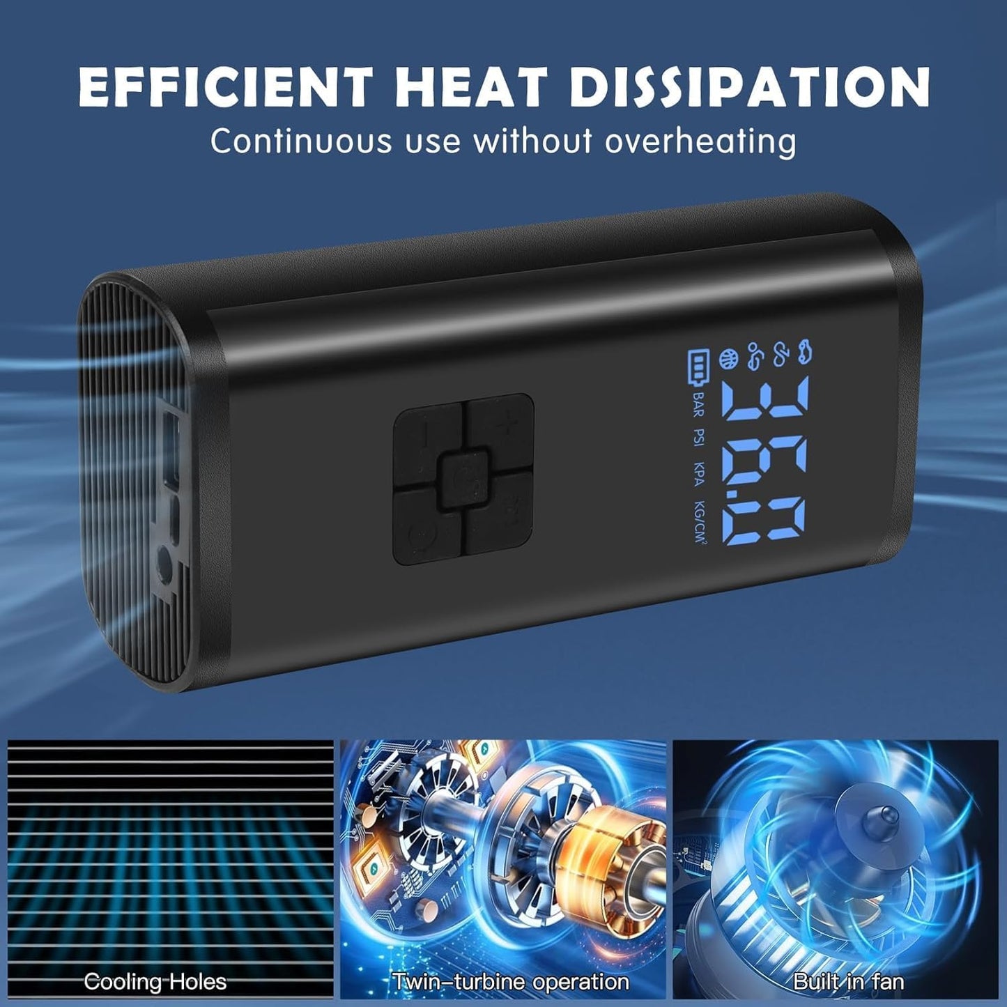 💨 EQUINOX AirBlaze™ Smart Portable Tyre Inflator | Dual Power 6000mAh Rechargeable Air Pump | 150 PSI Fast Inflation for Car, Bike & Sports