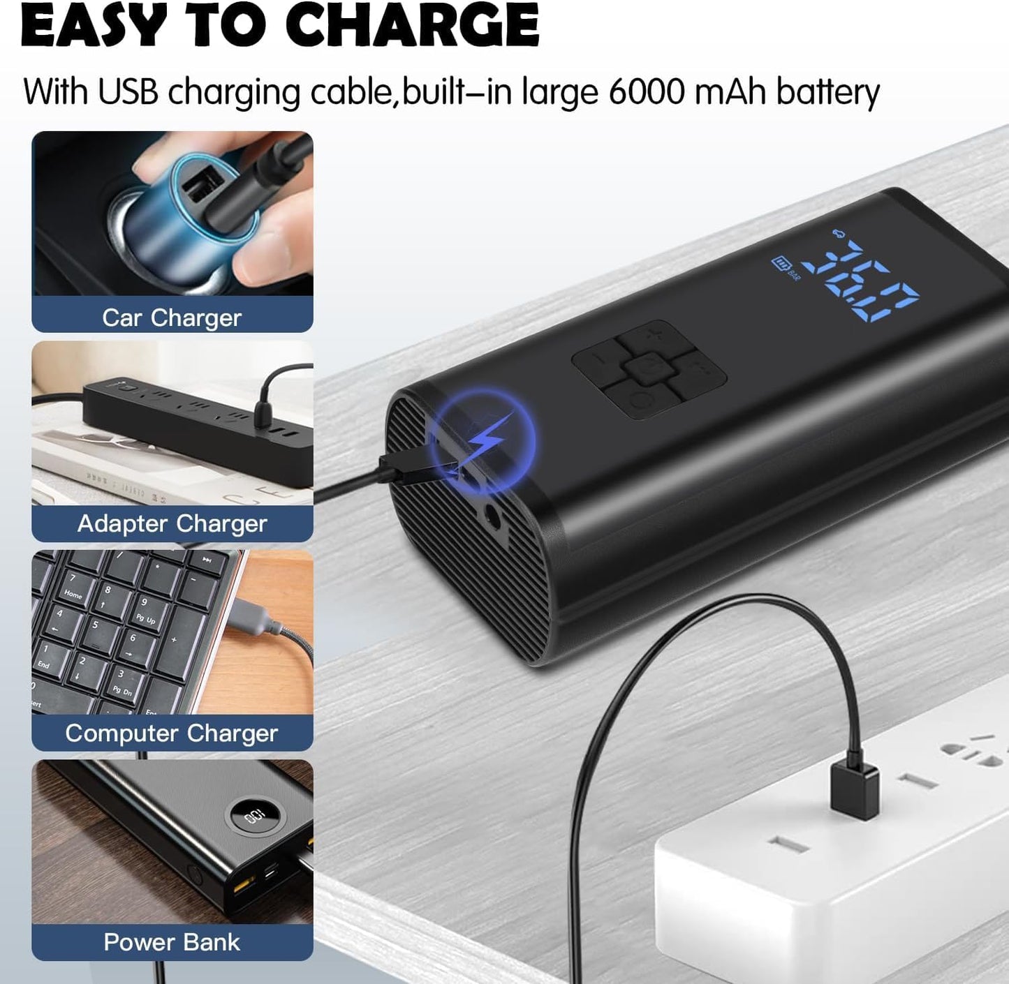 💨 EQUINOX AirBlaze™ Smart Portable Tyre Inflator | Dual Power 6000mAh Rechargeable Air Pump | 150 PSI Fast Inflation for Car, Bike & Sports