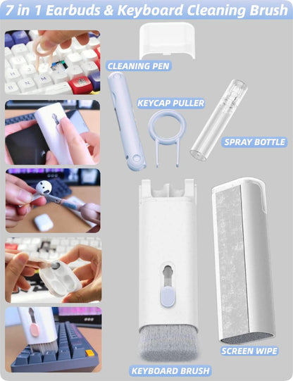 7-in-1 Electronic Cleaning Kit — Earbud Cleaner, Keyboard Brush, Screen Cleaning Pad, Port Cleaning Pen & Keycap Puller | Multi-Device Dust Removal Tool