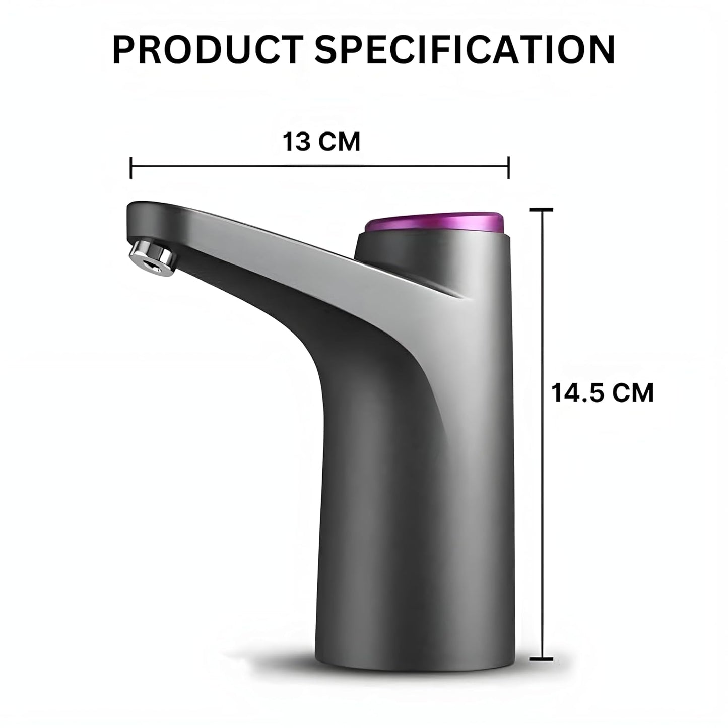 EQUINOX SmartFlow Automatic Water Dispenser Pump | USB Rechargeable 1200mAh Battery | Portable Electric Water Pump for 20 Litre Bottle (2-5 Gallon) | One Touch Smart Drinking Water Dispenser for Home & Outdoor Use – Black