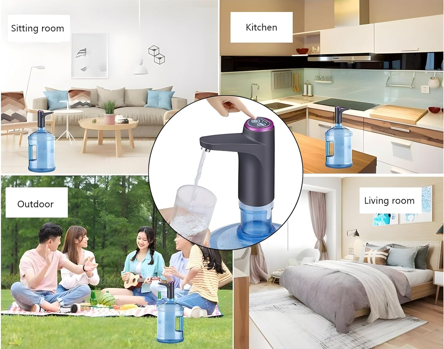 EQUINOX SmartFlow Automatic Water Dispenser Pump | USB Rechargeable 1200mAh Battery | Portable Electric Water Pump for 20 Litre Bottle (2-5 Gallon) | One Touch Smart Drinking Water Dispenser for Home & Outdoor Use – Black