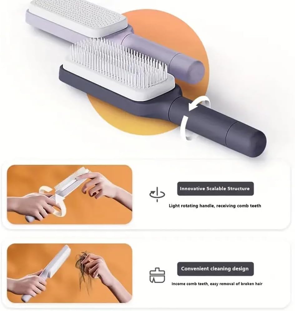 EQUINOX INDIA Self Cleaning Massage Hair Comb — One-Press Retractable Scalp Massager for Smooth, Healthy Hair
