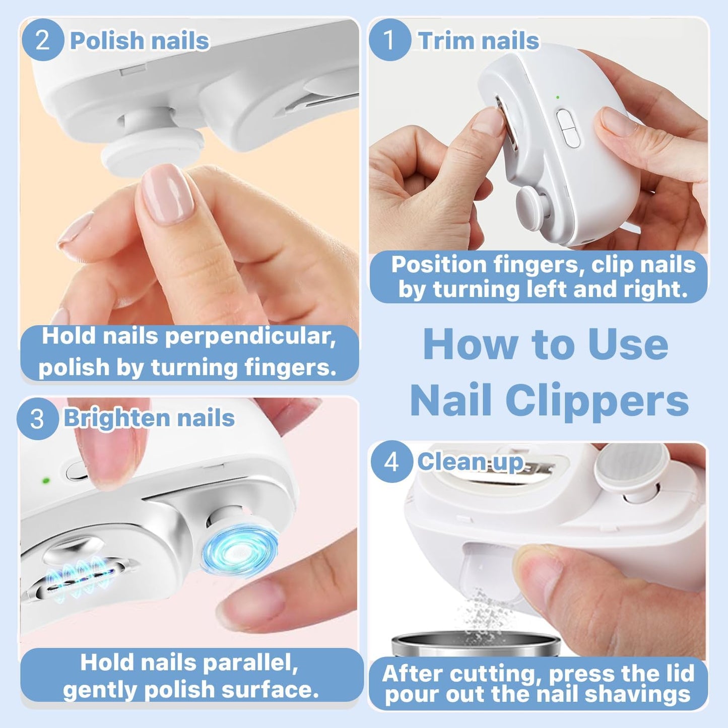 2-in-1 Electric Nail Clipper & Trimmer with LED Light | Safe, Quiet & Automatic Nail Cutter for Babies, Adults & Seniors