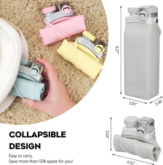 EQUINOX INDIA'S Collapsible Silicone Water Bottle - 600 ml Folding With Straw and Hook - Portable for Hiking, Camping, Sports, Road Trips, Outdoor