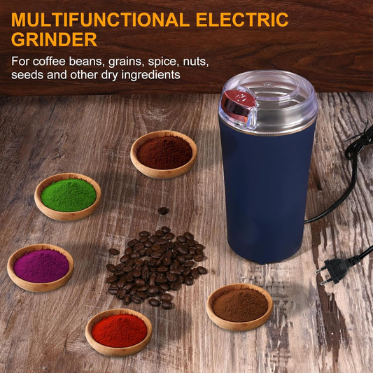 Electric Coffee & Spice Grinder – Stainless Steel Portable Mixer for Masala, Herbs, Dry Spices & Nuts – Push Button Control, Compact & Durable for Home Kitchen