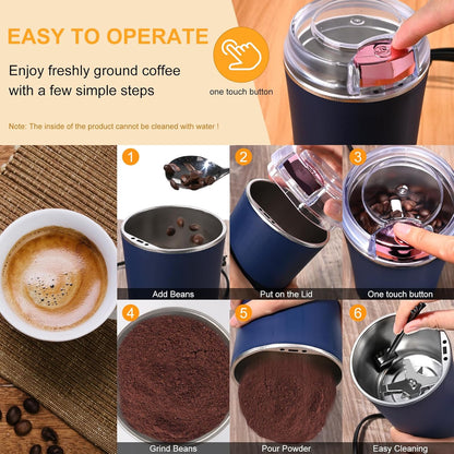 Electric Coffee & Spice Grinder – Stainless Steel Portable Mixer for Masala, Herbs, Dry Spices & Nuts – Push Button Control, Compact & Durable for Home Kitchen