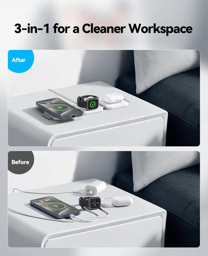 3-in-1 Magnetic Wireless Charging Station (15W MagSafe Fast Charge | Foldable Travel Charger for iPhone, Apple Watch & AirPods)