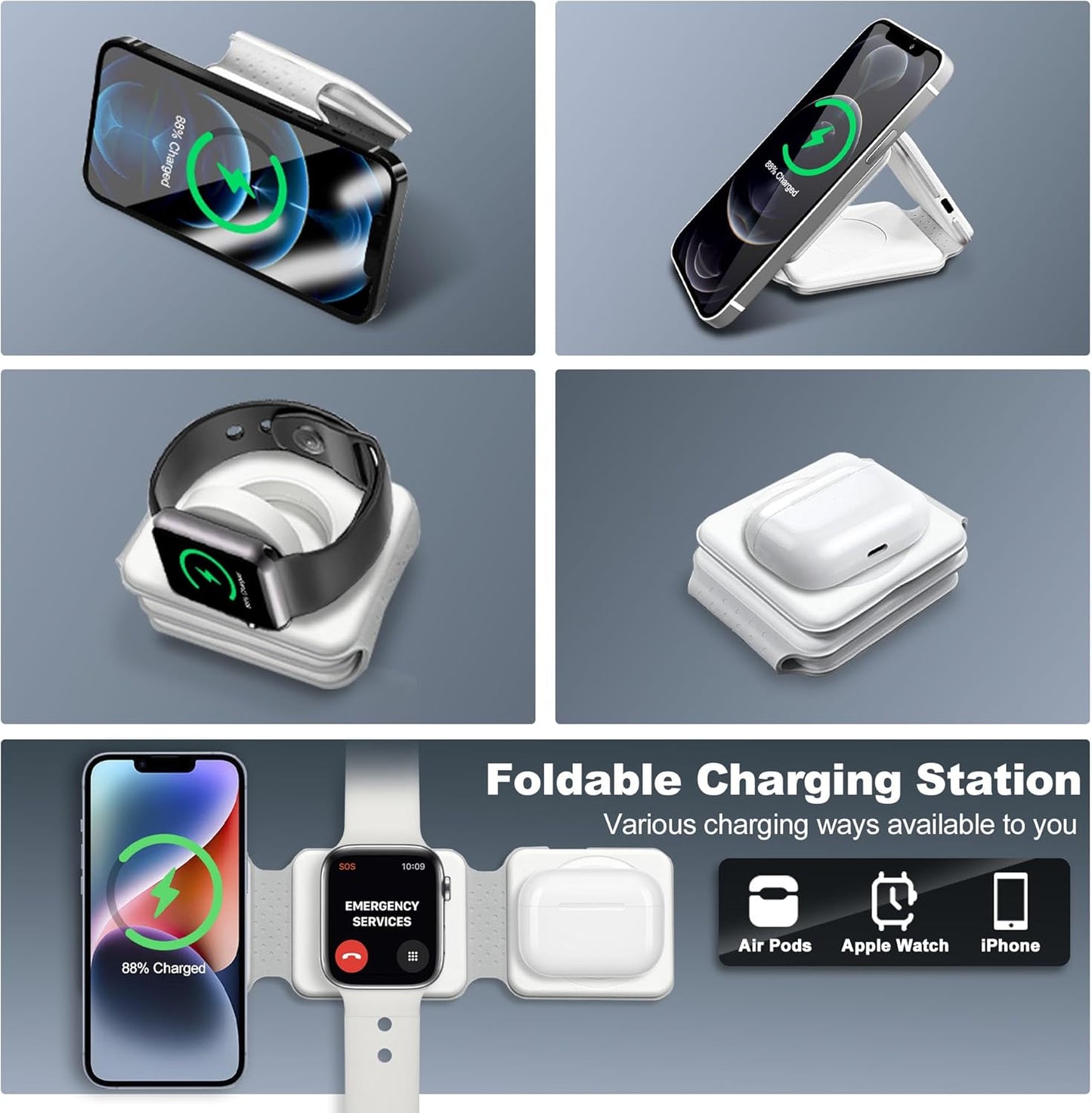 3-in-1 Magnetic Wireless Charging Station (15W MagSafe Fast Charge | Foldable Travel Charger for iPhone, Apple Watch & AirPods)