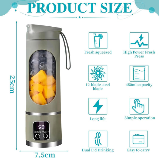 Portable Blender Electric Juicers Fruit Mixers USB juicer Rechargeable Smoothie Mini Blender Personal Juicer 10 Blades 3 Gears With 1300 Mah Rechargeable Battery-Smoothie Fruit Juicer Green