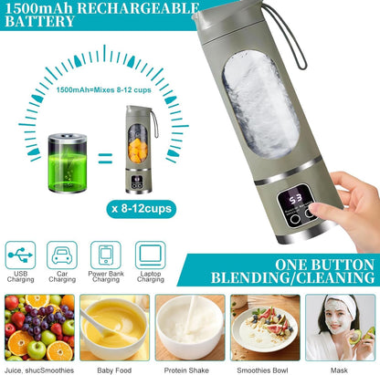 Portable Blender Electric Juicers Fruit Mixers USB juicer Rechargeable Smoothie Mini Blender Personal Juicer 10 Blades 3 Gears With 1300 Mah Rechargeable Battery-Smoothie Fruit Juicer Green