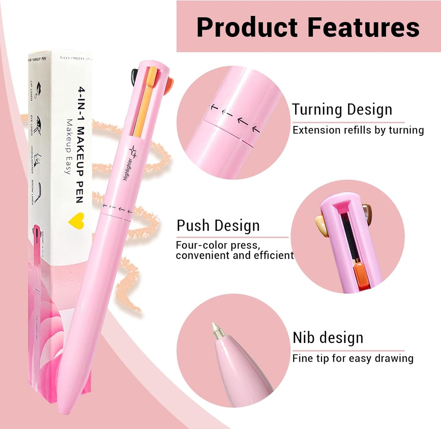 💄 EQUINOX INDIA 4-in-1 Makeup Pen | Eyebrow, Eyeliner, Lip Liner & Highlighter | 8 Color Glam Pen for On-the-Go Perfection