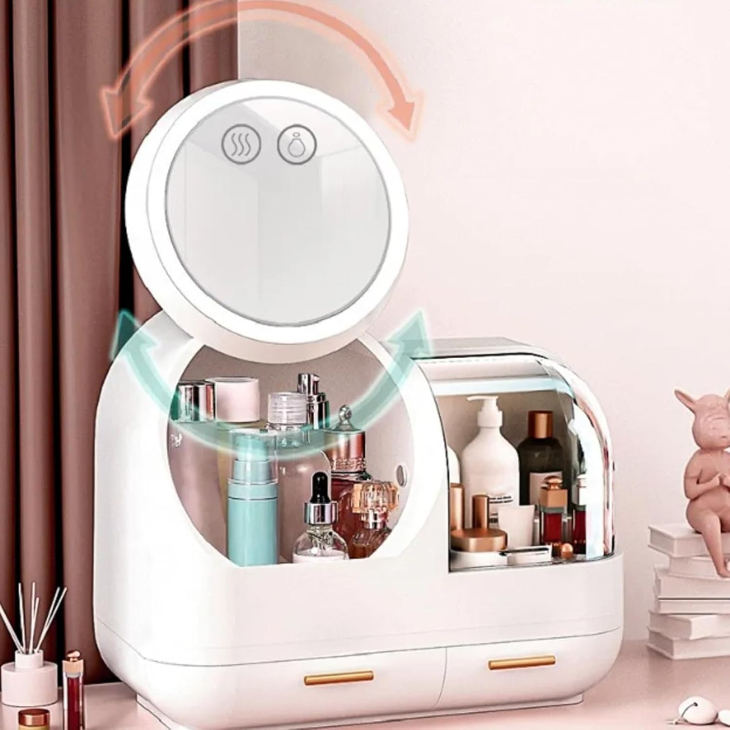 ✨ EQUINOX LumiGlow™ Smart LED Makeup Organizer with HD Mirror, Cooling Fan &amp; USB Rechargeable Design