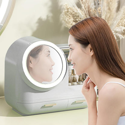 ✨ EQUINOX LumiGlow™ Smart LED Makeup Organizer with HD Mirror, Cooling Fan &amp; USB Rechargeable Design