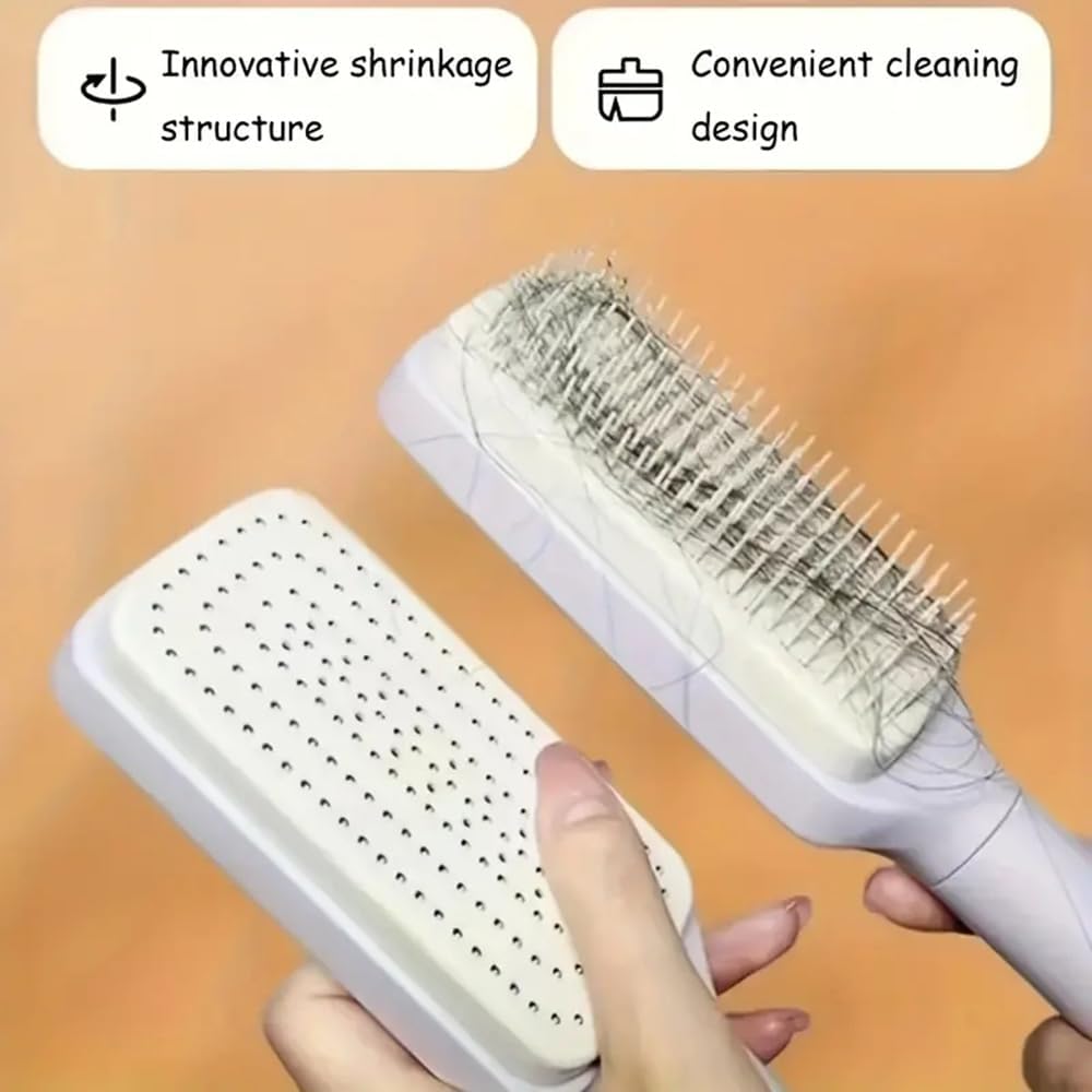 EQUINOX INDIA Self Cleaning Massage Hair Comb — One-Press Retractable Scalp Massager for Smooth, Healthy Hair