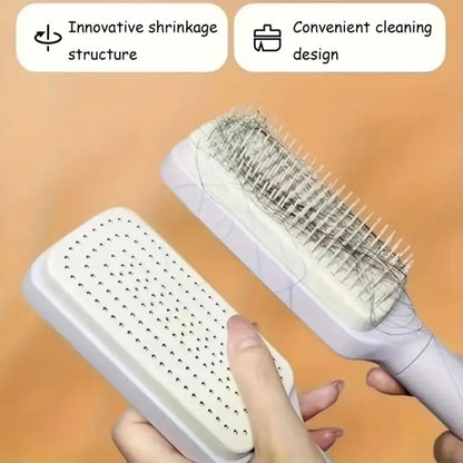 EQUINOX INDIA Self Cleaning Massage Hair Comb — One-Press Retractable Scalp Massager for Smooth, Healthy Hair