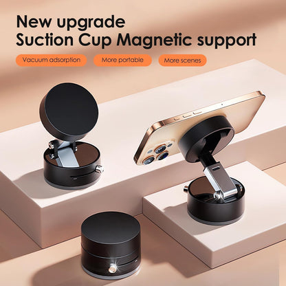 Magnetic Vacuum Suction Mobile Holder, Multiple Angle Adjustment, Retractable, Strong Magnetic Attachment, Compatible with iPhone & Android Phone for Car, Desk, Mirror, Glass(Black)