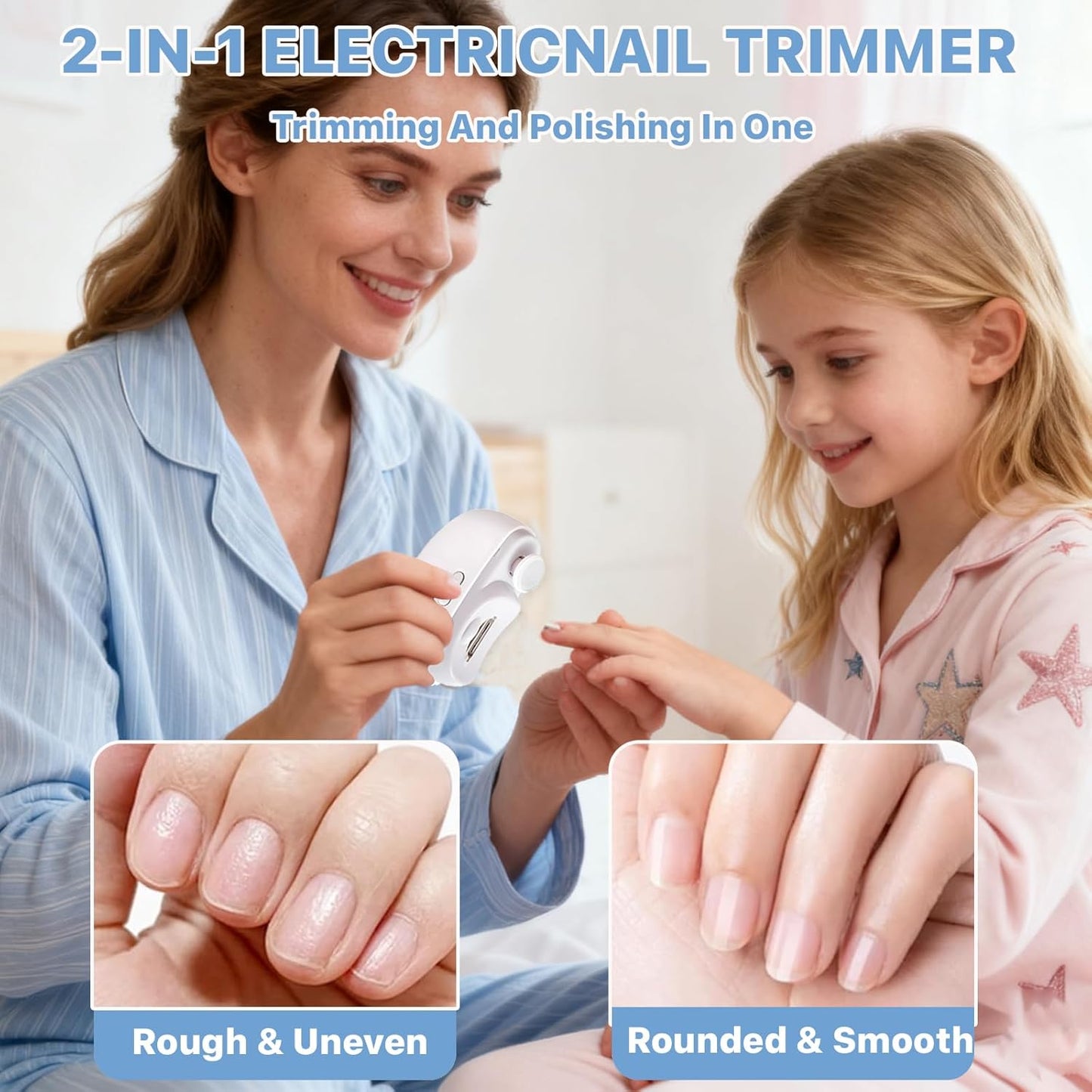 2-in-1 Electric Nail Clipper & Trimmer with LED Light | Safe, Quiet & Automatic Nail Cutter for Babies, Adults & Seniors