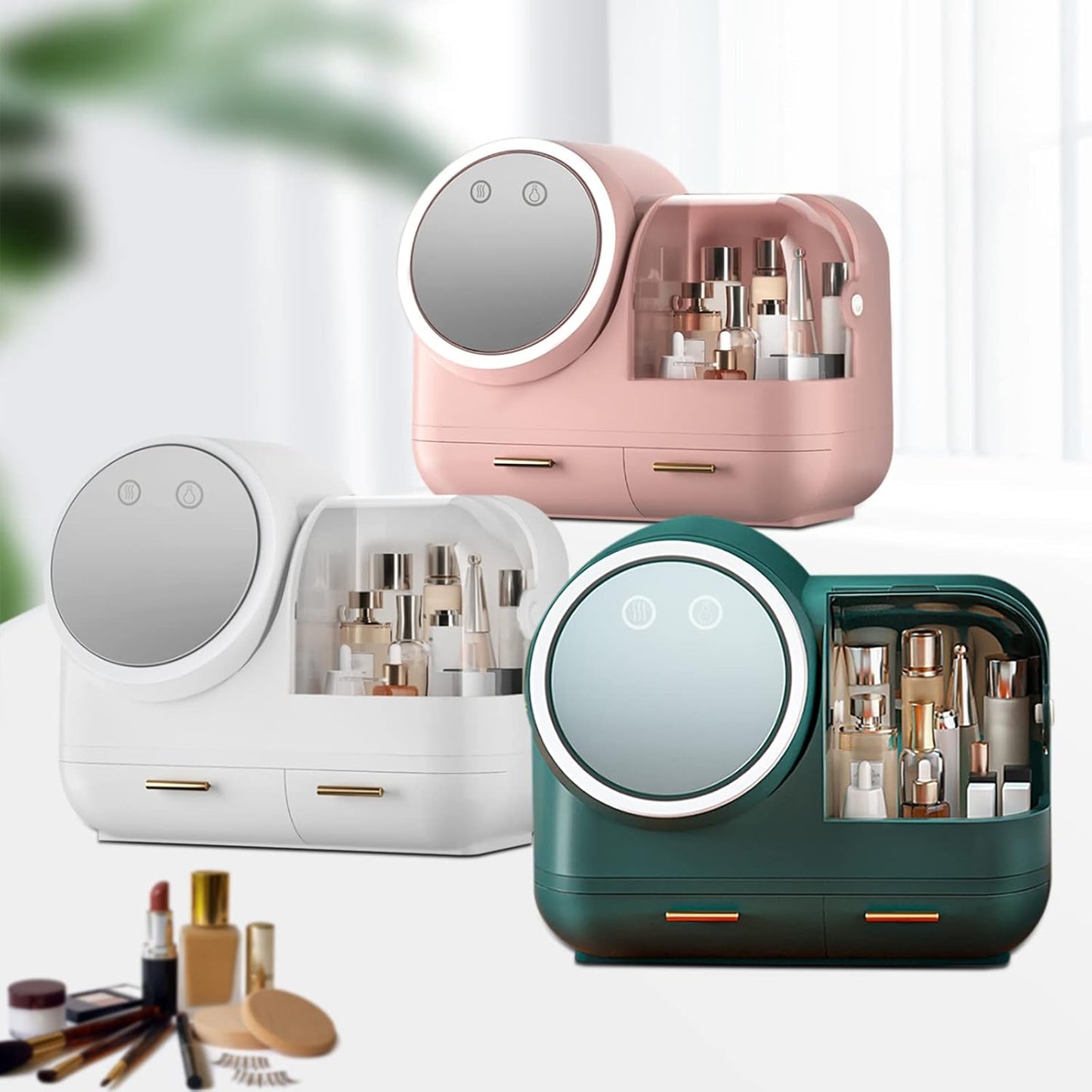 ✨ EQUINOX LumiGlow™ Smart LED Makeup Organizer with HD Mirror, Cooling Fan &amp; USB Rechargeable Design