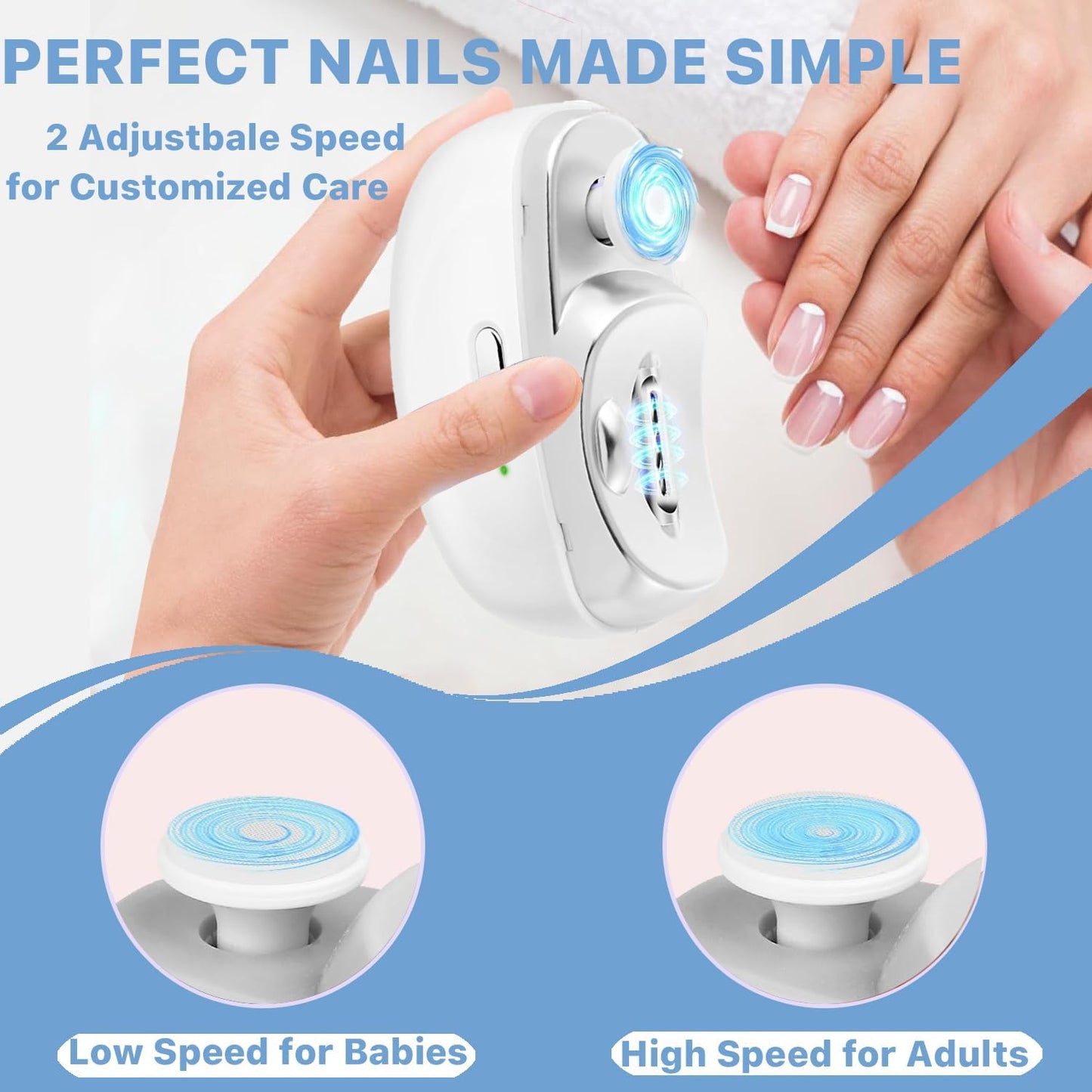 2-in-1 Electric Nail Clipper & Trimmer with LED Light | Safe, Quiet & Automatic Nail Cutter for Babies, Adults & Seniors