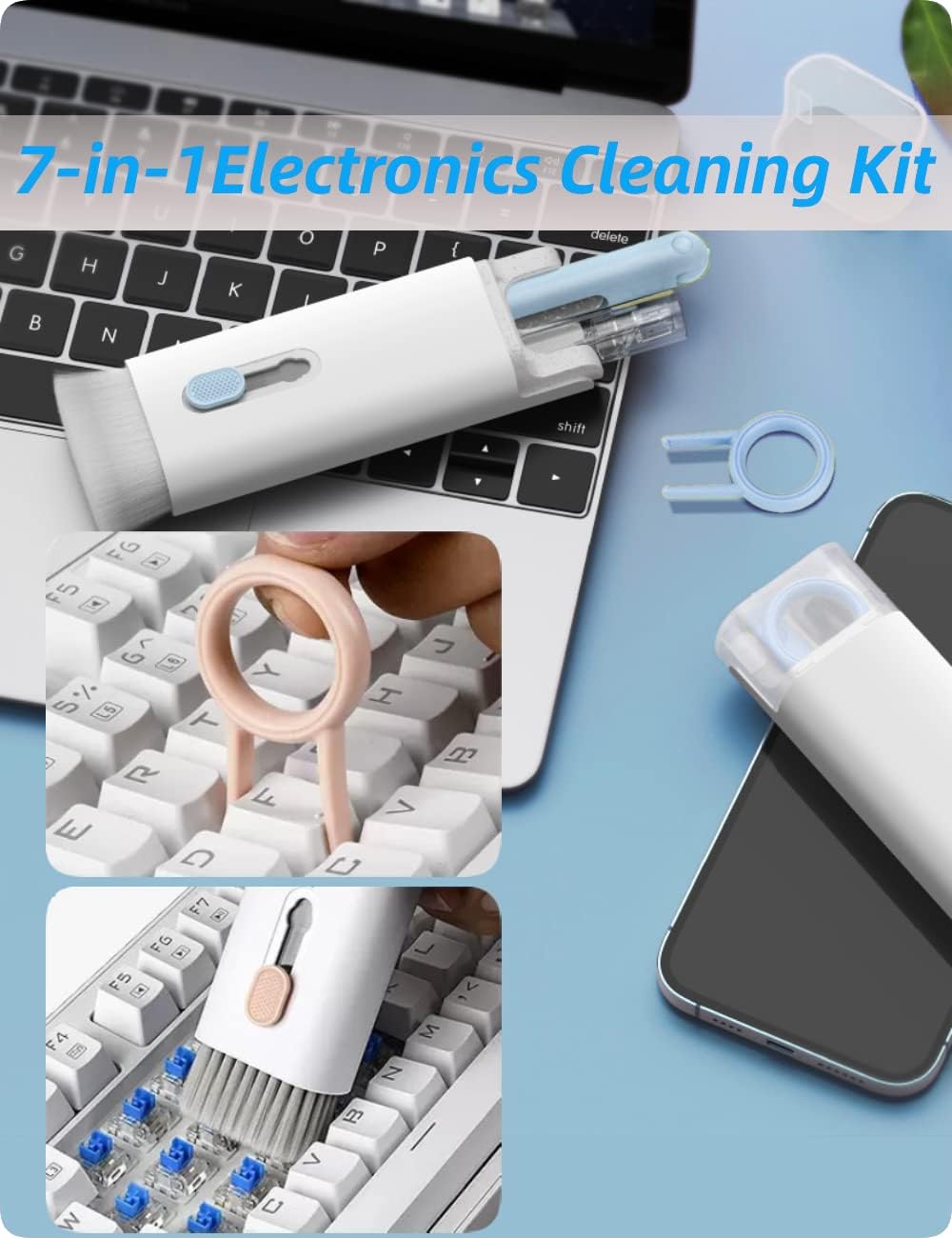 7-in-1 Electronic Cleaning Kit — Earbud Cleaner, Keyboard Brush, Screen Cleaning Pad, Port Cleaning Pen & Keycap Puller | Multi-Device Dust Removal Tool