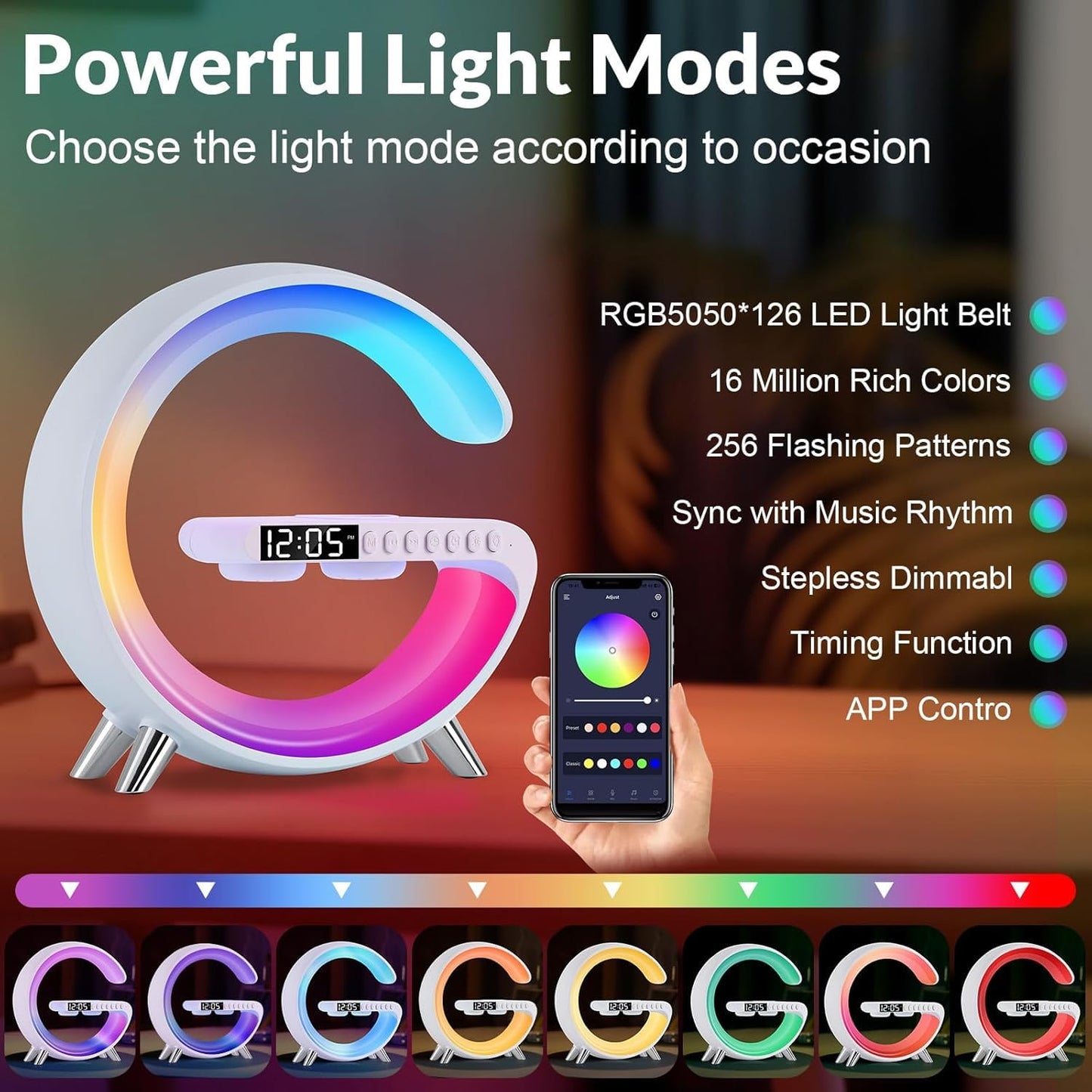 🌀 Equinox India 7-in-1 Smart Wireless Charging Lamp — 15W Fast Charger | Bluetooth Speaker | RGB Night Light | Alarm Clock Combo