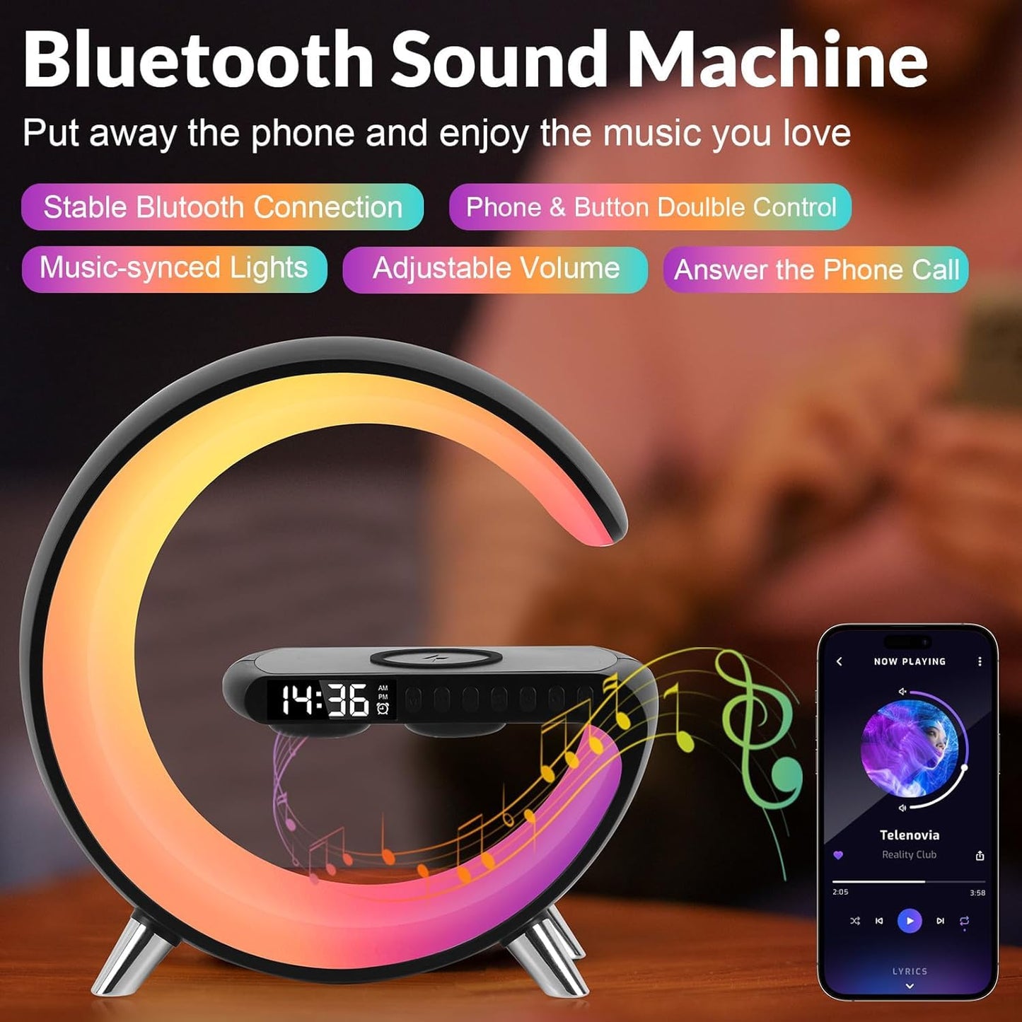 🌀 Equinox India 7-in-1 Smart Wireless Charging Lamp — 15W Fast Charger | Bluetooth Speaker | RGB Night Light | Alarm Clock Combo