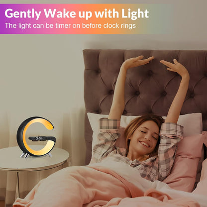 🌀 Equinox India 7-in-1 Smart Wireless Charging Lamp — 15W Fast Charger | Bluetooth Speaker | RGB Night Light | Alarm Clock Combo