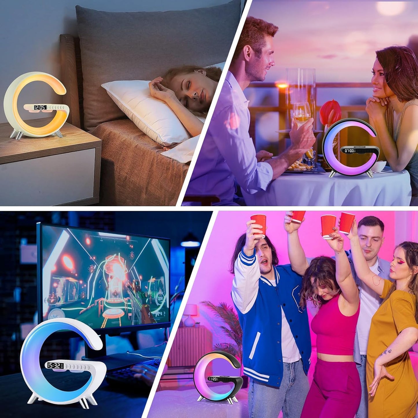 🌀 Equinox India 7-in-1 Smart Wireless Charging Lamp — 15W Fast Charger | Bluetooth Speaker | RGB Night Light | Alarm Clock Combo