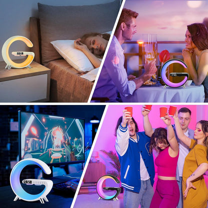 🌀 Equinox India 7-in-1 Smart Wireless Charging Lamp — 15W Fast Charger | Bluetooth Speaker | RGB Night Light | Alarm Clock Combo