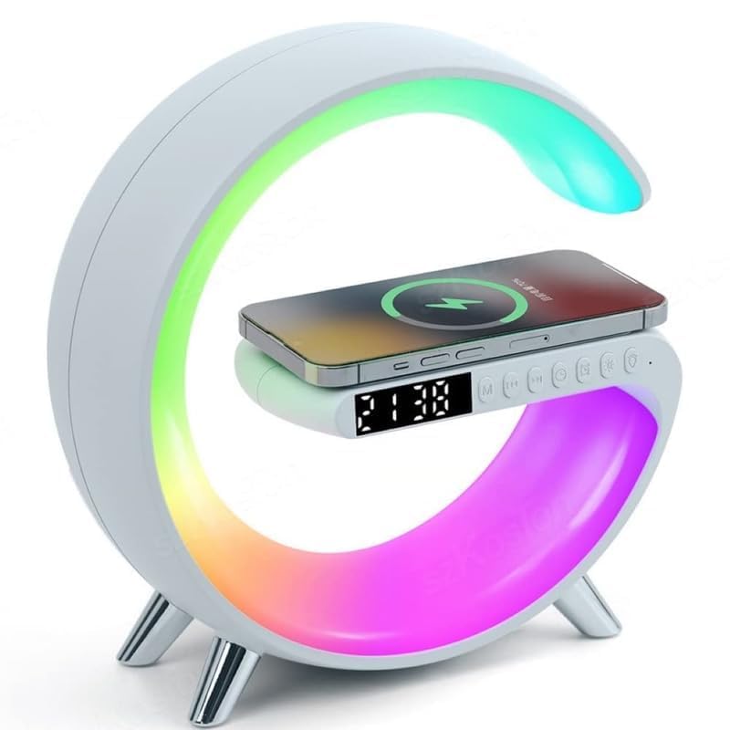 🌀 Equinox India 7-in-1 Smart Wireless Charging Lamp — 15W Fast Charger | Bluetooth Speaker | RGB Night Light | Alarm Clock Combo