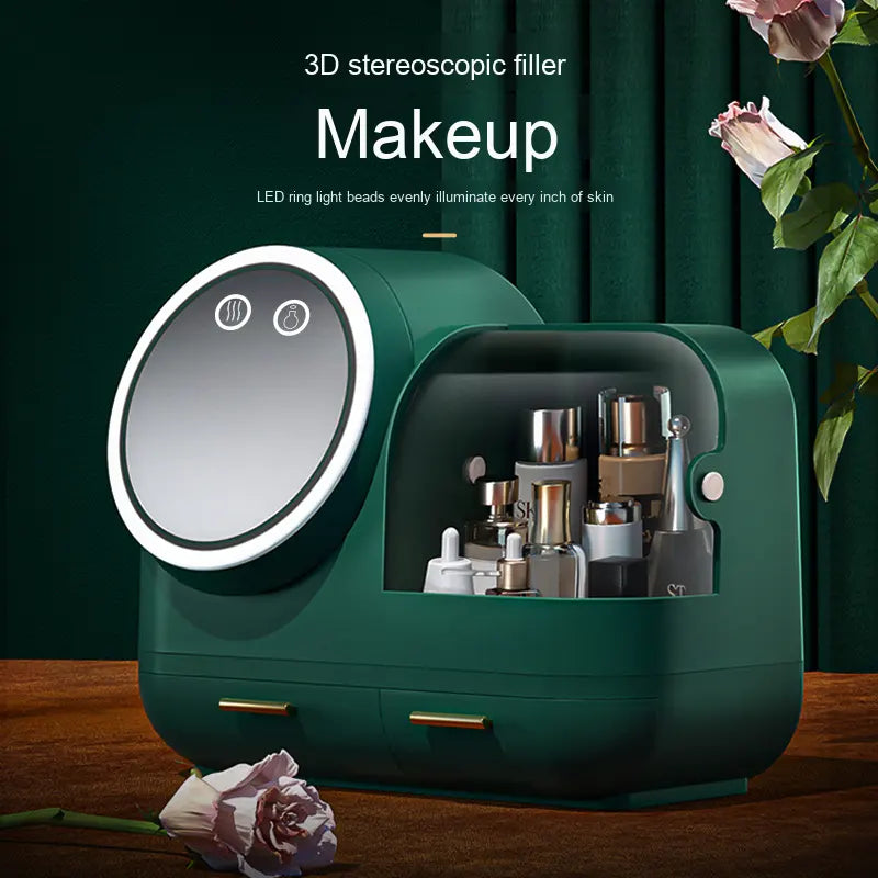 ✨ EQUINOX LumiGlow™ Smart LED Makeup Organizer with HD Mirror, Cooling Fan &amp; USB Rechargeable Design