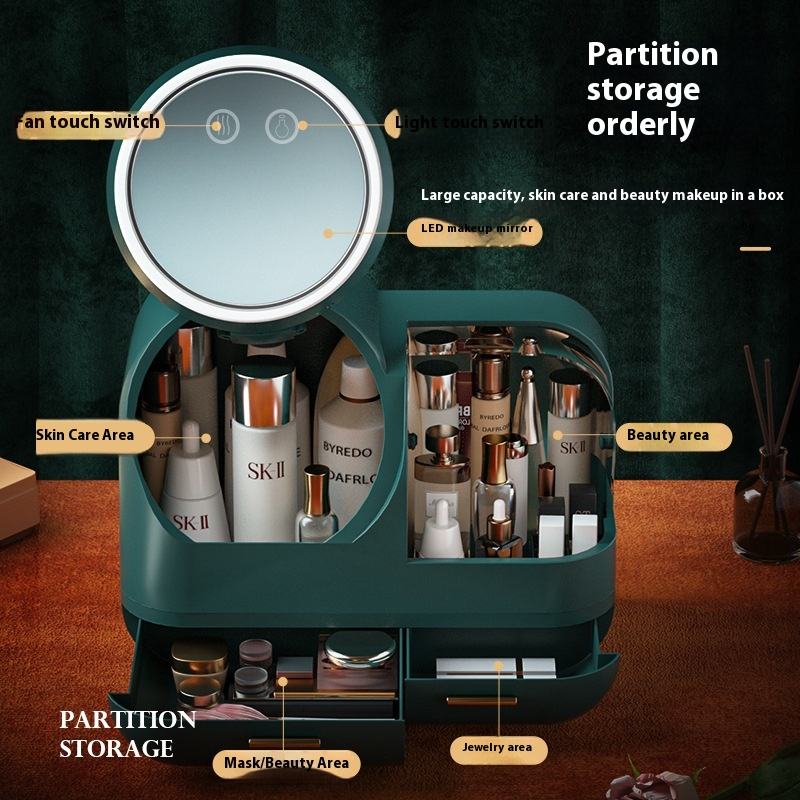 ✨ EQUINOX LumiGlow™ Smart LED Makeup Organizer with HD Mirror, Cooling Fan &amp; USB Rechargeable Design